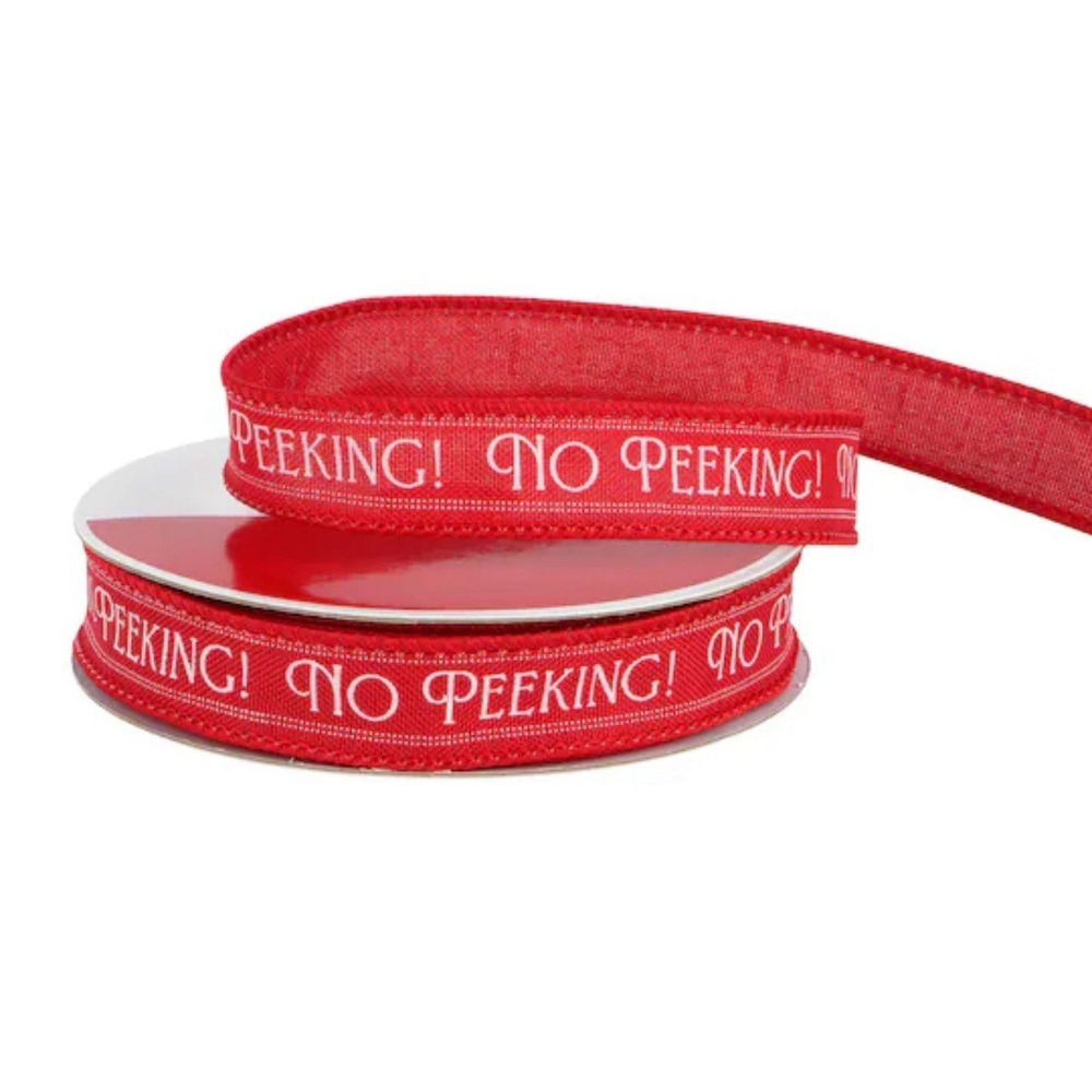 Christmas Writing No Peeking Red‎ White Wired Ribbon 5/8 In X 30ft Christmas 3pk